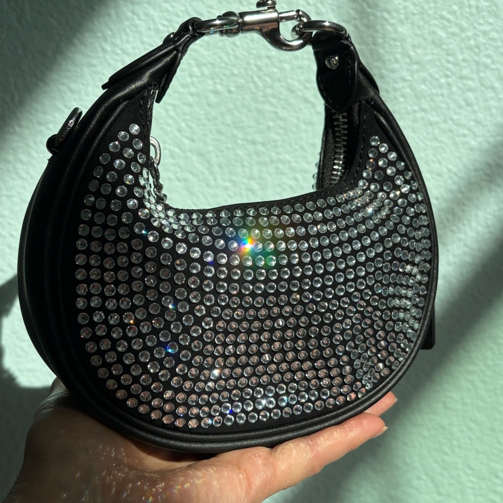 Black leather Crystal Crescent COACH Jonie crossbody clutch Bag NWT